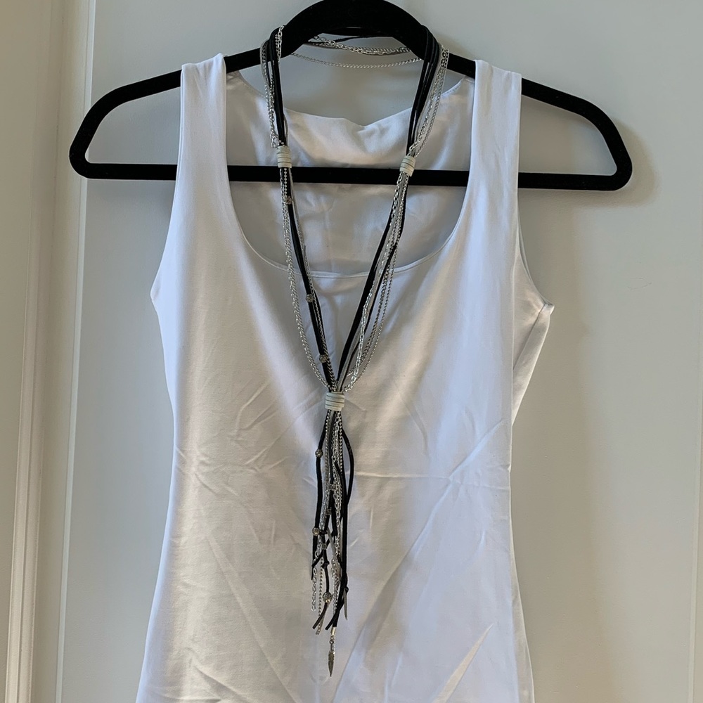 Leather and silver necklace.